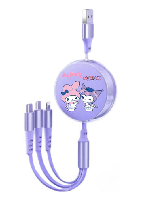 Cute Macaron 120W Retractable 3-in-1 Charging Cable