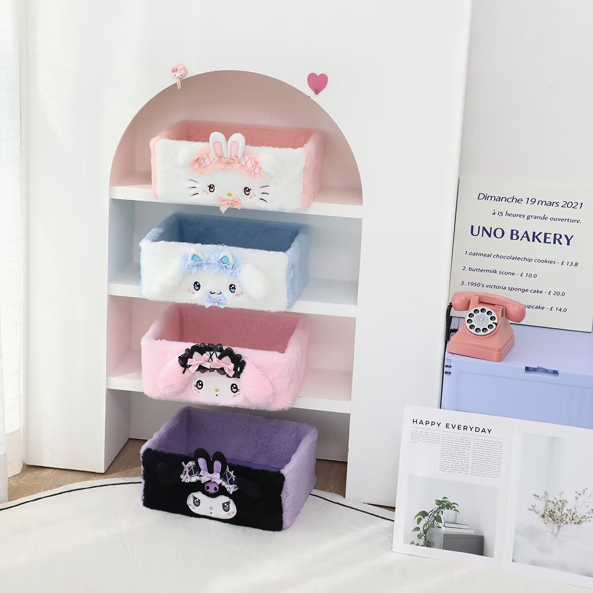 Sanr.io  Cute Cartoon Plush Storage Organizer Box
