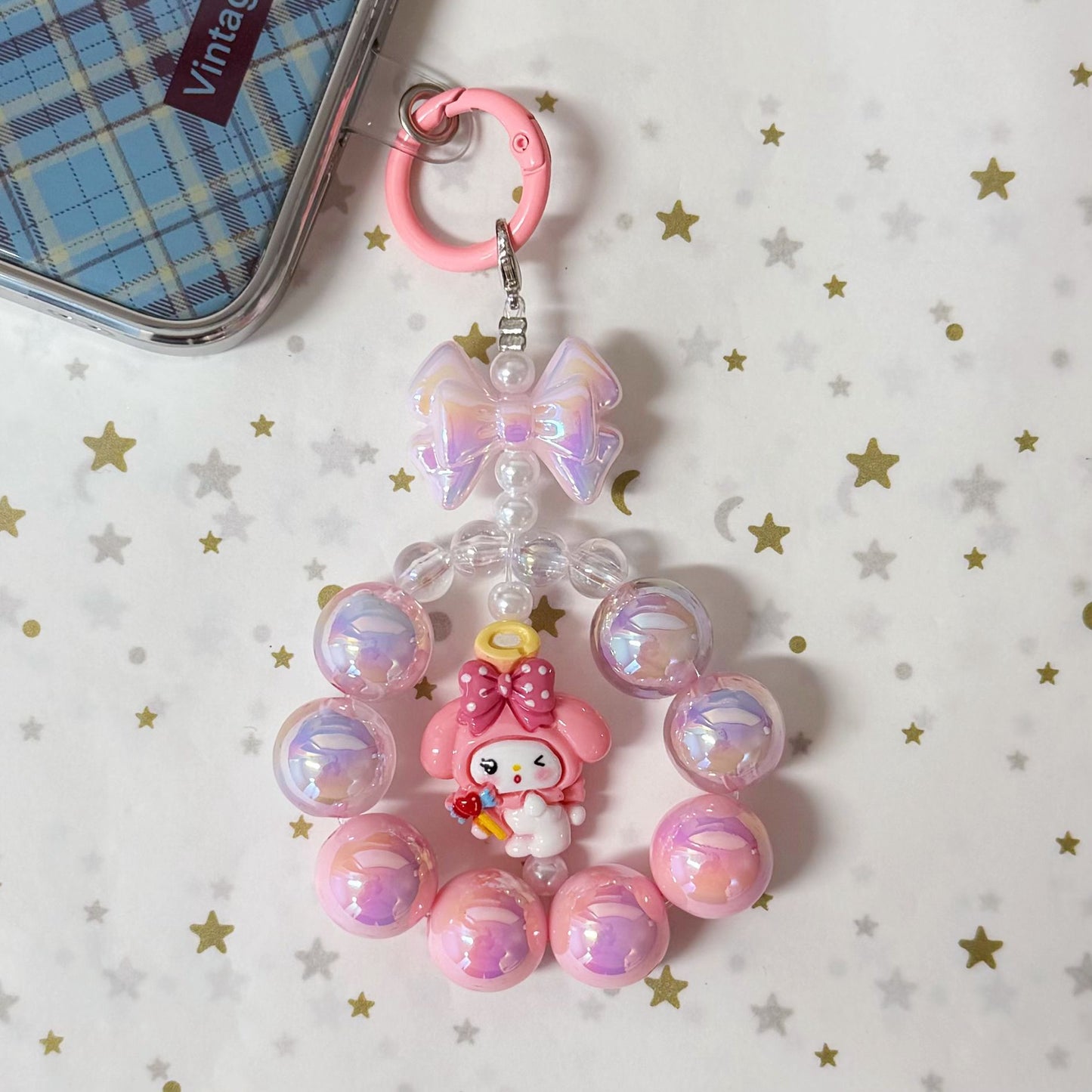 Cute Beaded Phone Charm Keychain