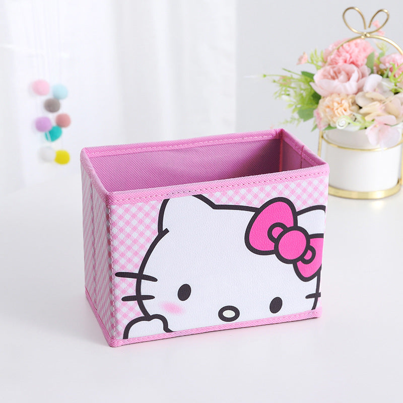 Cute Cartoon Foldable Storage Box, Sweet Desktop Organizer for Cosmetics, Students, Home & Desk