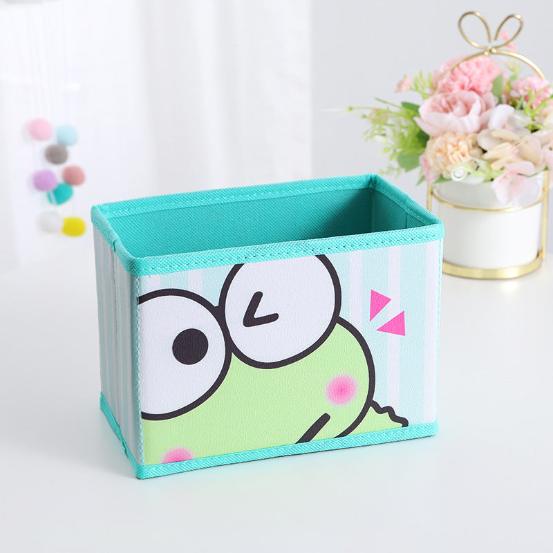 Cute Cartoon Foldable Storage Box, Sweet Desktop Organizer for Cosmetics, Students, Home & Desk