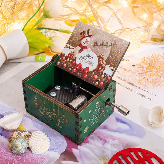 Wooden Christmas Tree Hand-Crank Music Box