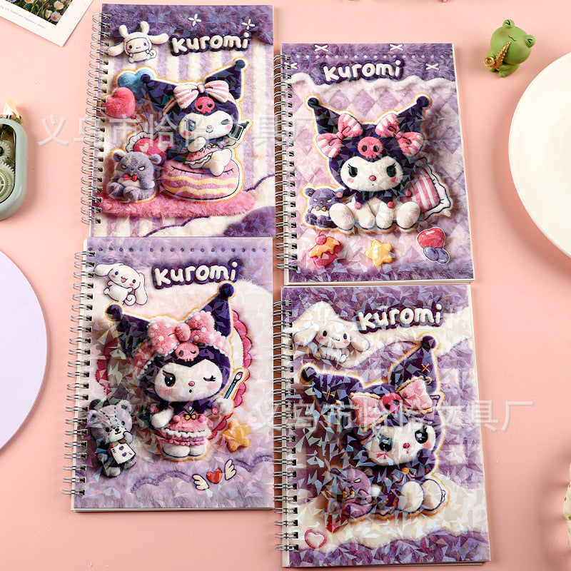 Cute A5 Holographic Plush-Look Spiral Notebook