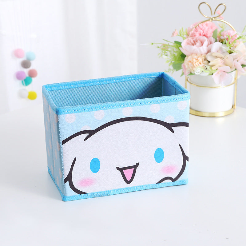 Cute Cartoon Foldable Storage Box, Sweet Desktop Organizer for Cosmetics, Students, Home & Desk
