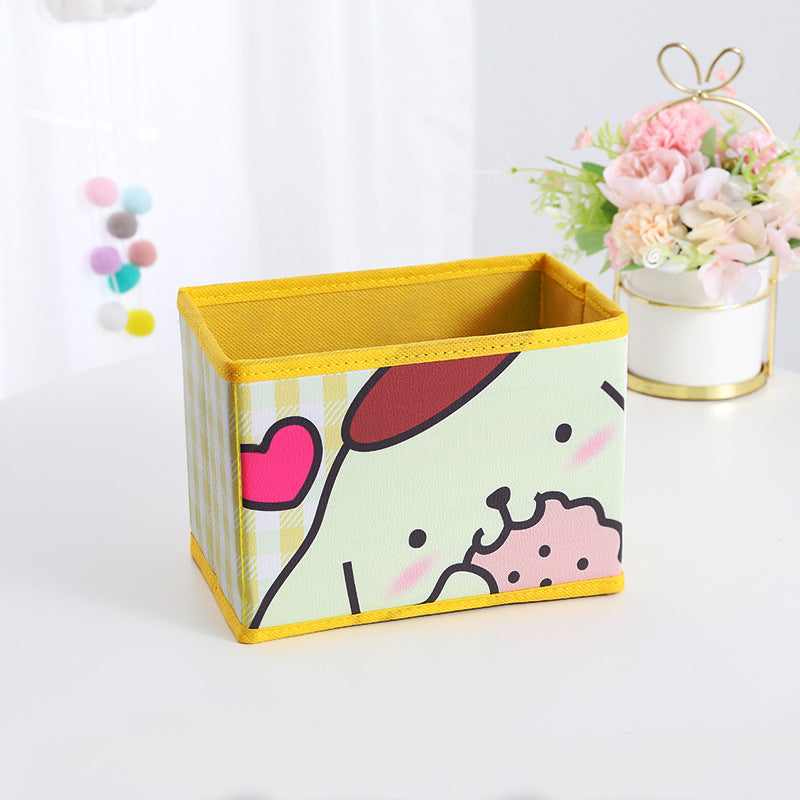 Cute Cartoon Foldable Storage Box, Sweet Desktop Organizer for Cosmetics, Students, Home & Desk