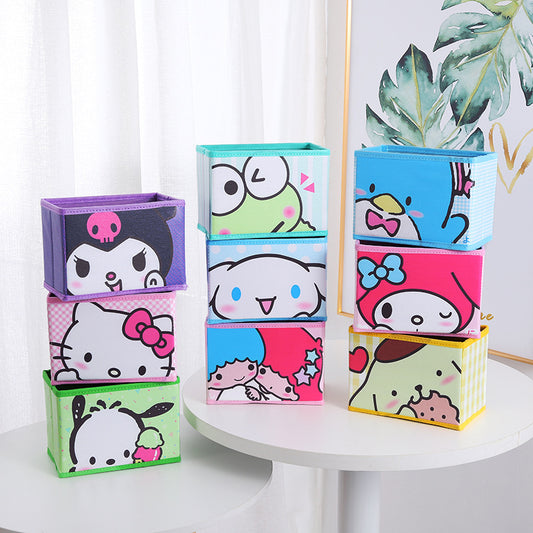 Cute Cartoon Foldable Storage Box, Sweet Desktop Organizer for Cosmetics, Students, Home & Desk