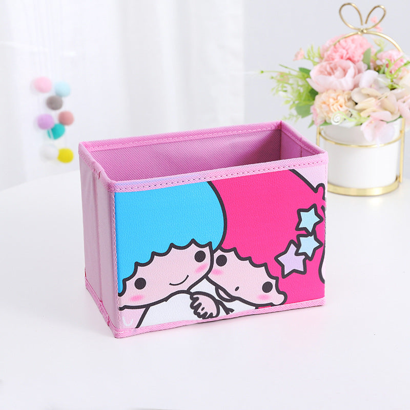 Cute Cartoon Foldable Storage Box, Sweet Desktop Organizer for Cosmetics, Students, Home & Desk