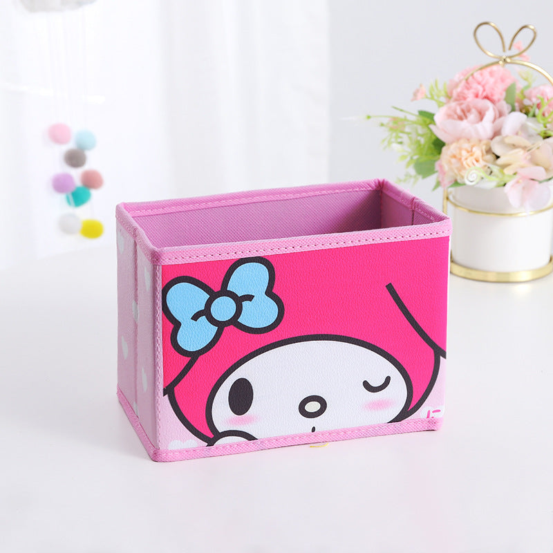 Cute Cartoon Foldable Storage Box, Sweet Desktop Organizer for Cosmetics, Students, Home & Desk