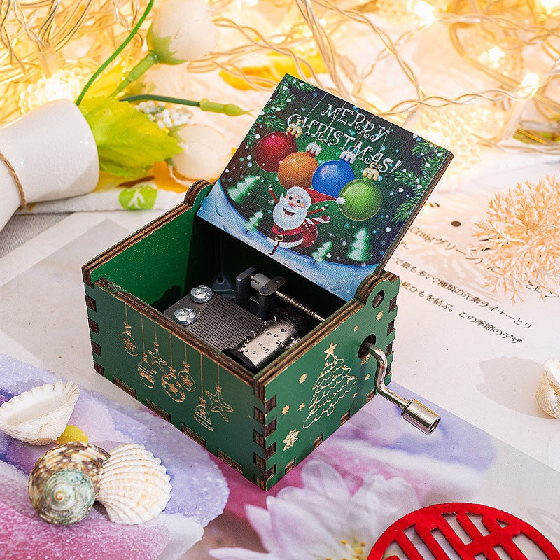 Wooden Christmas Tree Hand-Crank Music Box