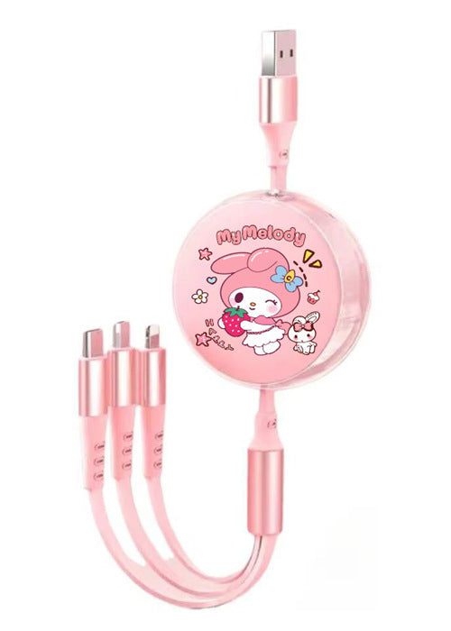 Cute Macaron 120W Retractable 3-in-1 Charging Cable