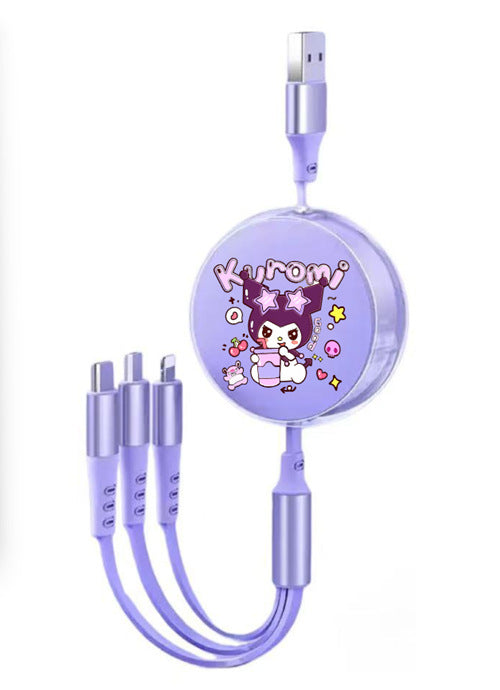 Cute Macaron 120W Retractable 3-in-1 Charging Cable