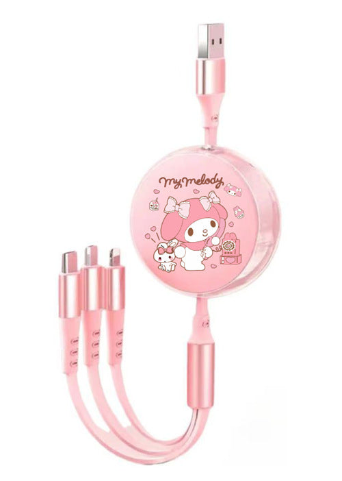 Cute Macaron 120W Retractable 3-in-1 Charging Cable