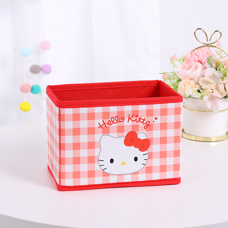 Cute Cartoon Foldable Storage Box, Sweet Desktop Organizer for Cosmetics, Students, Home & Desk