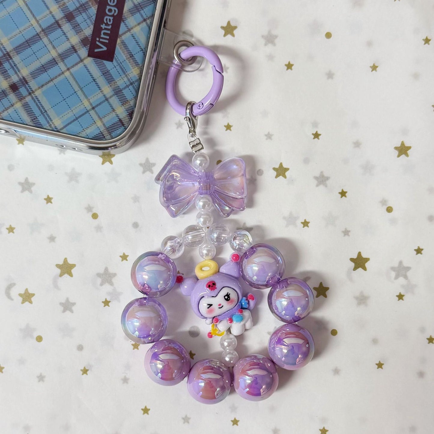 Cute Beaded Phone Charm Keychain