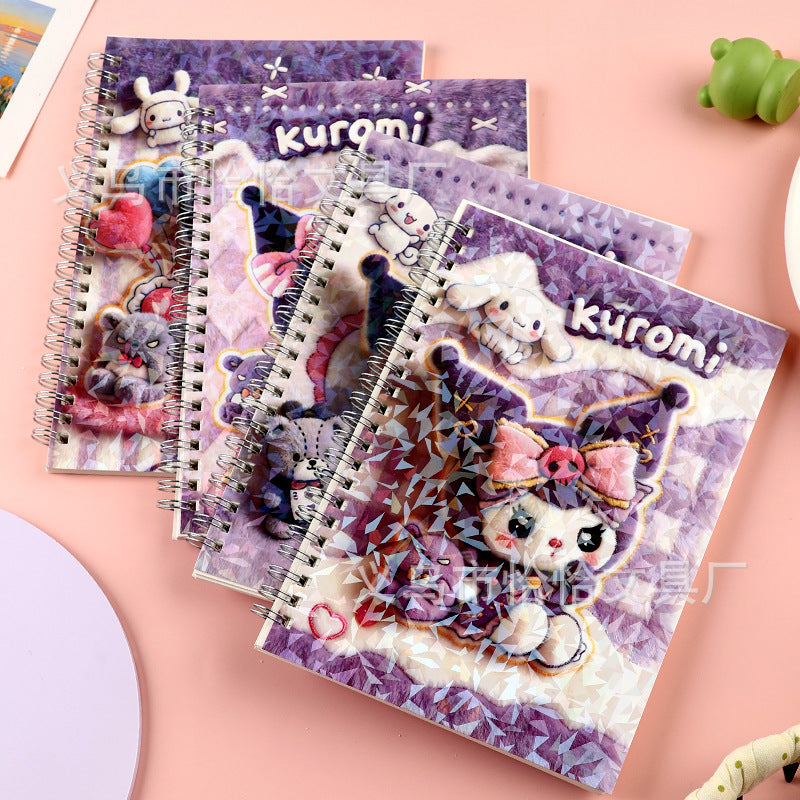 Cute A5 Holographic Plush-Look Spiral Notebook