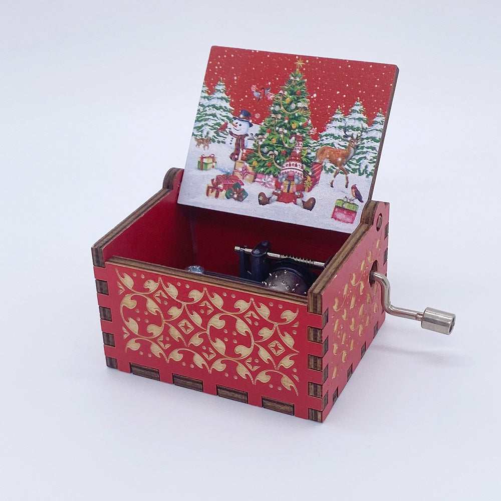 Wooden Christmas Tree Hand-Crank Music Box