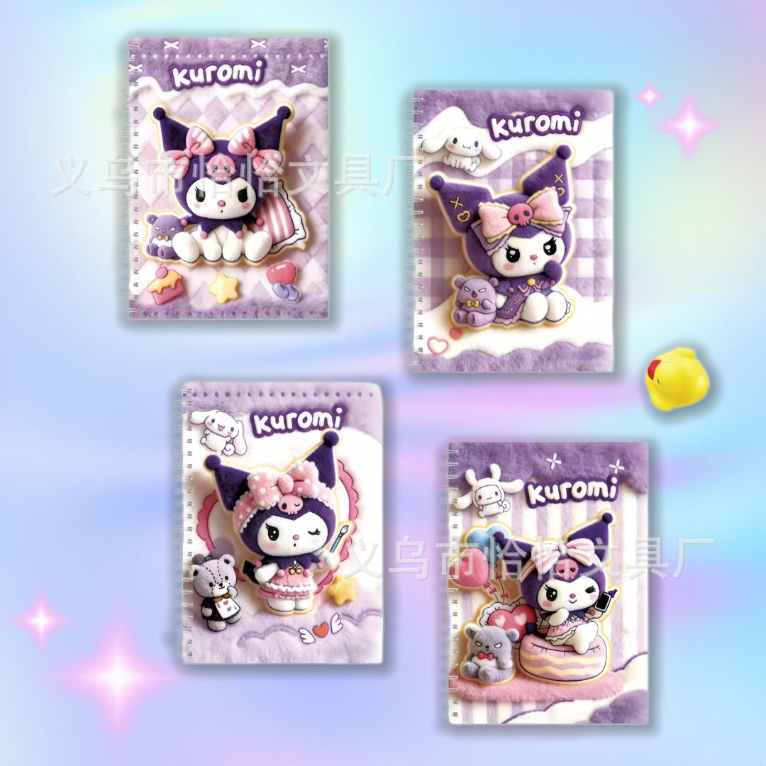 Cute A5 Holographic Plush-Look Spiral Notebook