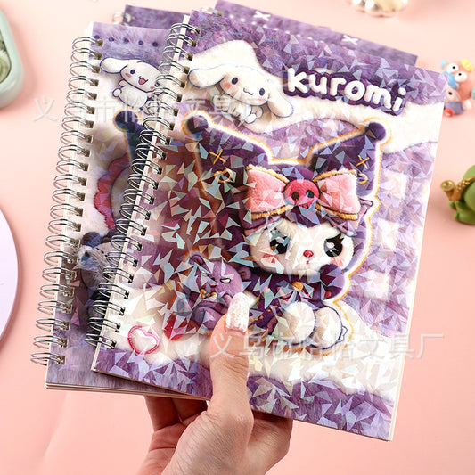 Cute A5 Holographic Plush-Look Spiral Notebook