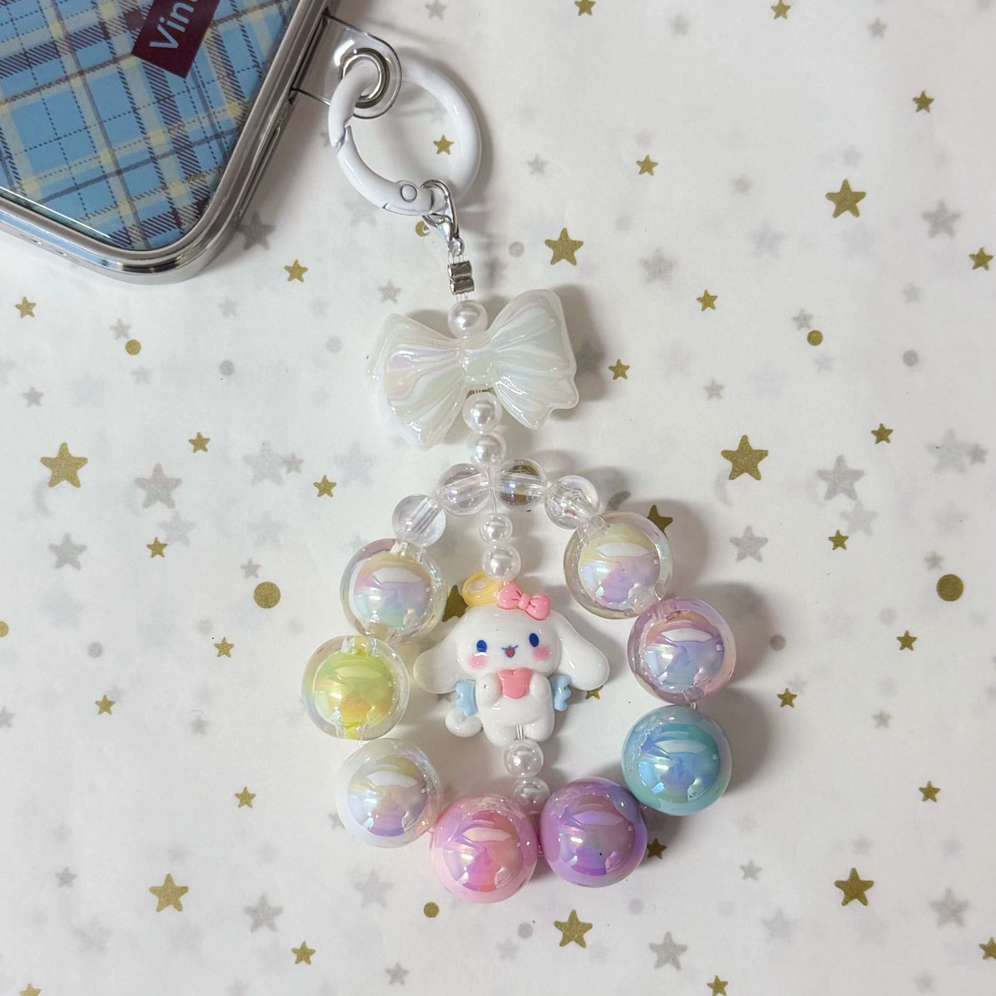 Cute Beaded Phone Charm Keychain