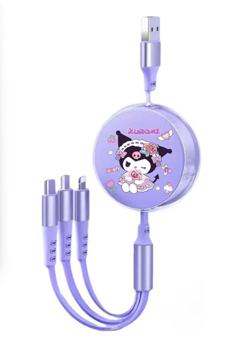 Cute Macaron 120W Retractable 3-in-1 Charging Cable