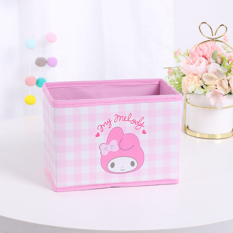 Cute Cartoon Foldable Storage Box, Sweet Desktop Organizer for Cosmetics, Students, Home & Desk