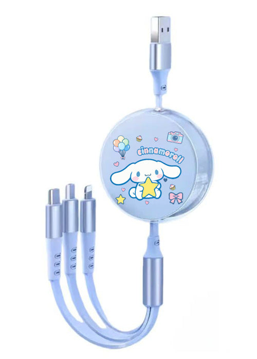 Cute Macaron 120W Retractable 3-in-1 Charging Cable