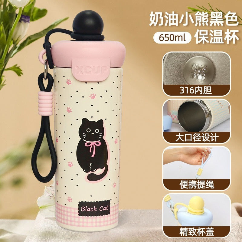 Cute Kawaii  Stainless Steel Travel Tumbler with Handle